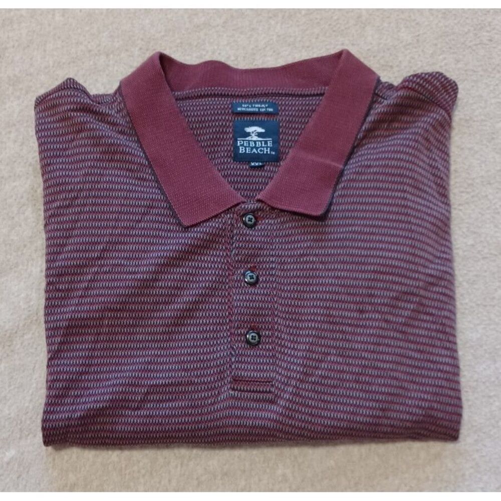 Pebble‎ Beach Mens XXL Polo Shirt Burgundy Mercerized Cotton Short Sleeve Golf